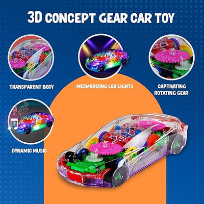 Transparent Car 3D Concept Super Car Toy For Kids With 360 Degree Rotation,Gear Simulation Mechanical Car Technology W/D Sound&Light Toys For Kids Boys&Girls Toys&Games