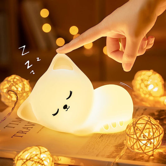 MILONI USA Night Lamp, Sleeping Cat Lamp, Sleeping Cat light lamp, Sleeping Cat Touch Silicone Lamp, 7 Colour Changing Light for Kids Bedroom, USB Rechargeable