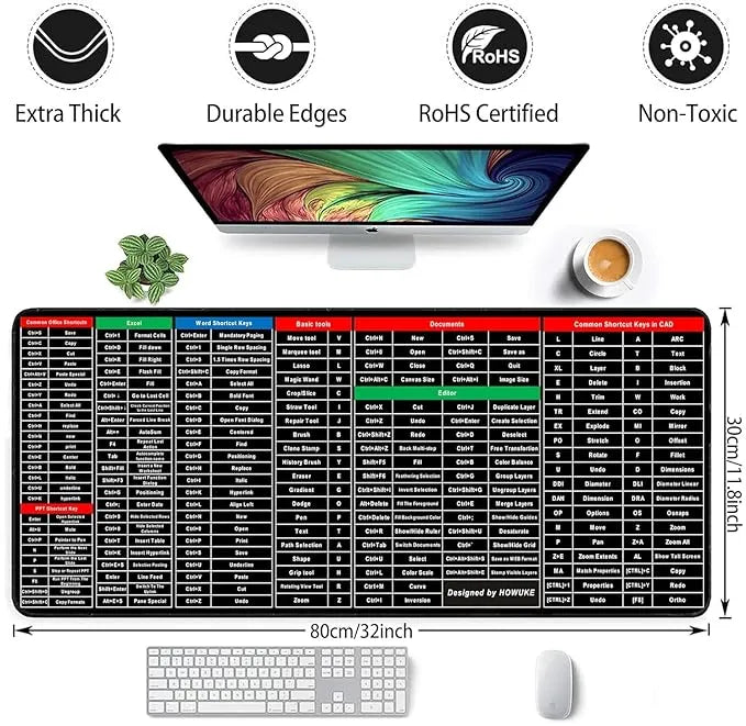 Anti-Slip Keyboard Pad with Office Excel Software Shortcuts Key  Mouse Pad(80x30cm)