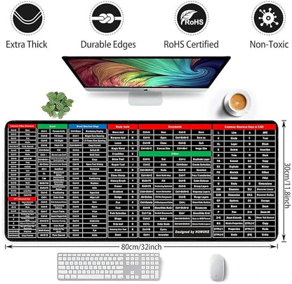 Anti-Slip Keyboard Pad with Office Excel Software Shortcuts Key  Mouse Pad(80x30cm)