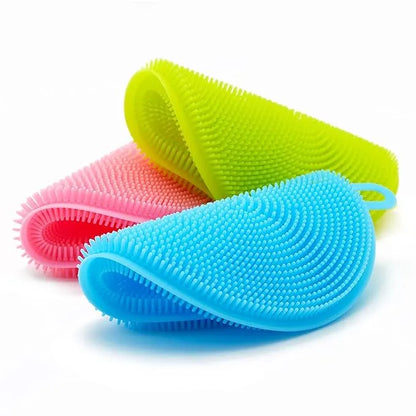 Silicone Washing Sponge Antibacterial Silicone Dish Scrubber Fruit and Vegetable Washing Brush Round Scrubber Pad Multipurpose Silicone Dishwashing Tools for Kitchen