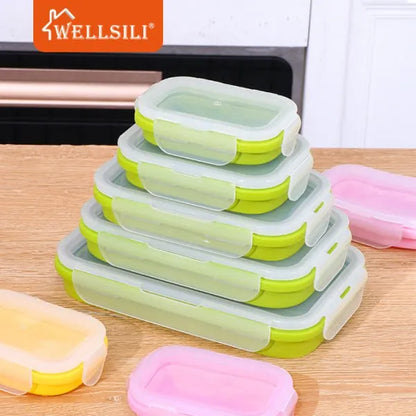 Foldable Silicone Rectangle Collapsible Lunch Box Set of 4/ Tiffin Box with Four Different Size