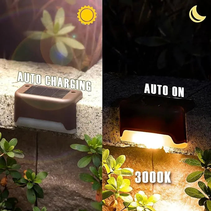 Solar Deck Lights Outdoor | 4-Pack Waterproof LED Solar Lights for Stairs, Step, Fence, Railing, Yard, and Patio | Easy Installation | Enhance Your Outdoor Ambiance with Safety Lighting Fixtures