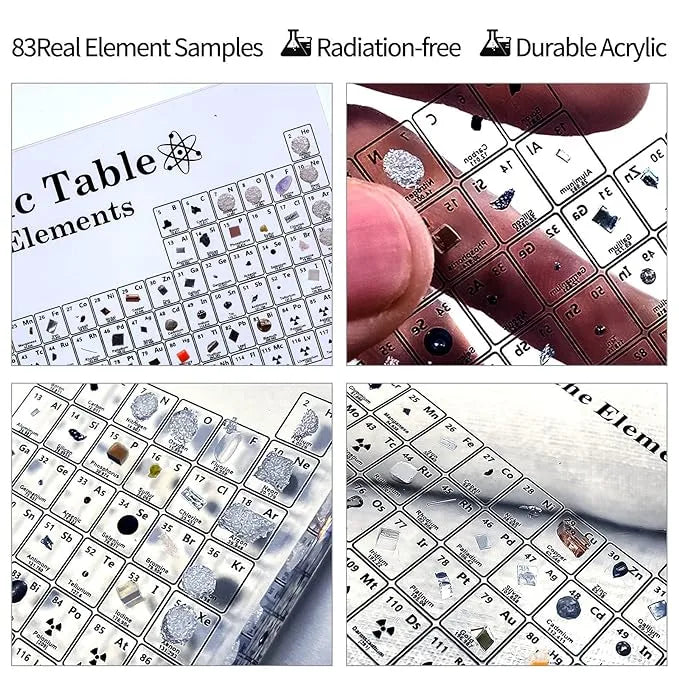 Periodic Table with Real Elements Inside, Acrylic Periodic Table with Flannel Bag, 3D Periodic Table of Elements, Chemistry Gifts for Kids Adults Teacher