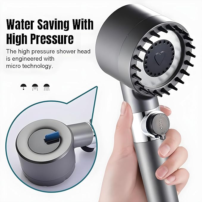 Bathroom Shower Set With 5 Spray Modes, Water Saving Hand Shower For Bathroom, Shower Head With Stop Button Shower Heads With 140 Cm Hose Pipe And Adjustable Bracket