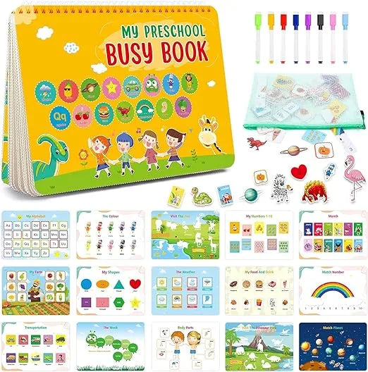 MILONI USA Busy Book for Toddlers Ages 3 and Up Pre K Preschool Learning Activities Autism Sensory Toys Educational Toys for Kids My Preschool Busy Book(Multicolor)