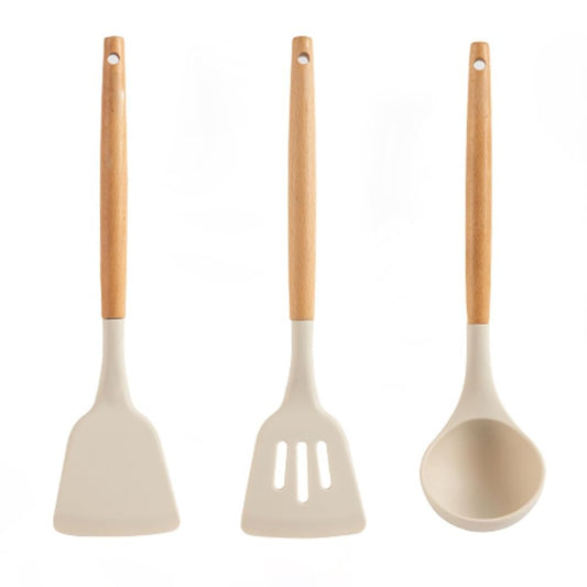 Kitchen ProductsSilicone Spatula Set for Kitchen Ideal for Non-Stick Cooking Pans Spatulas with Wooden Handle Spatula Turner Serving Cooking Spoon Spatula Combs for Omelet Egg Dosa chapati (Cream)