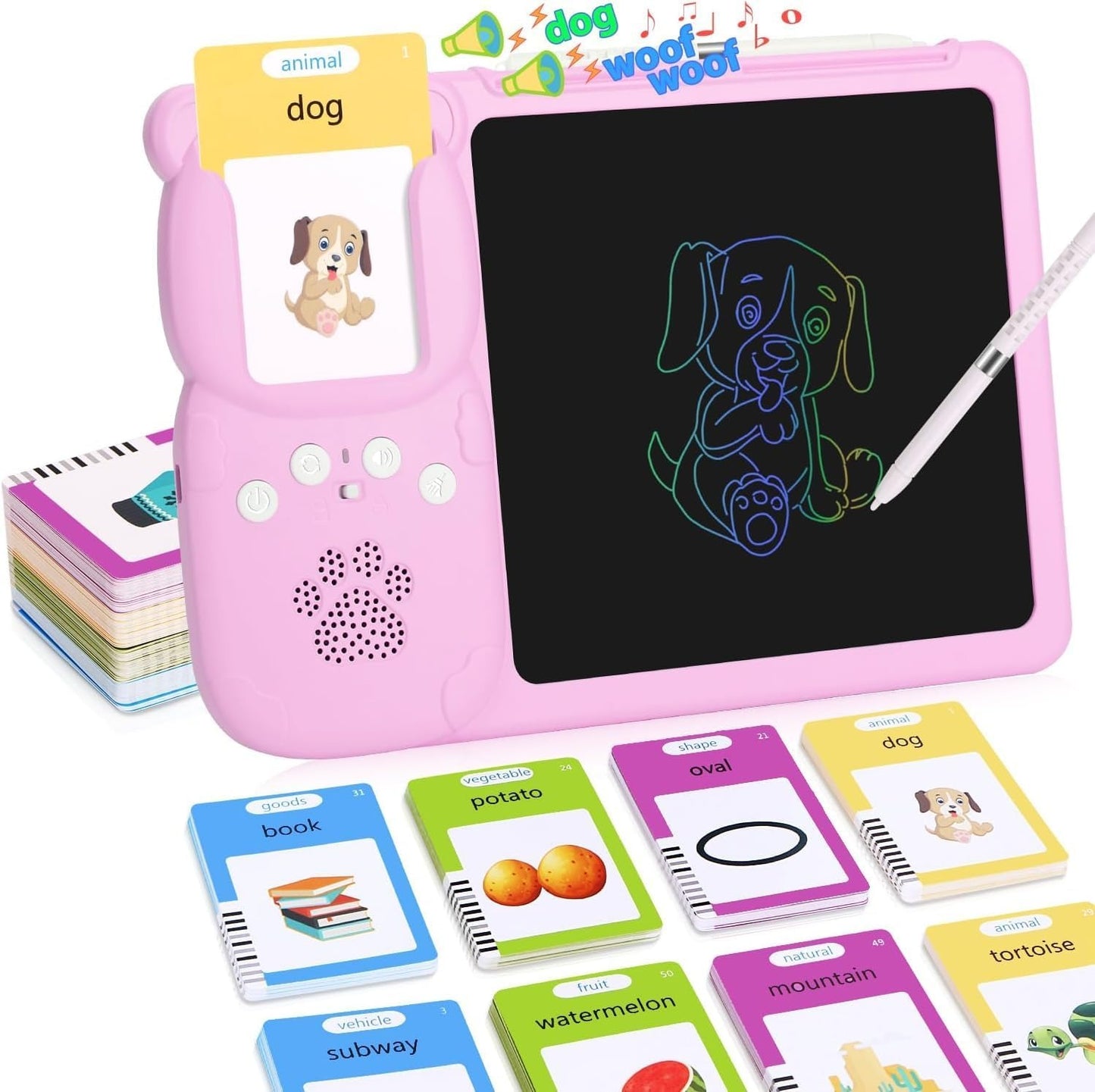 LCD Writing Tablet for Kids, Montessori Toys, Sensory Toys for Autistic Children, Kids Toys Age 3 4 5 Years Old Boys & Girls Birthday Gift with talking flash card