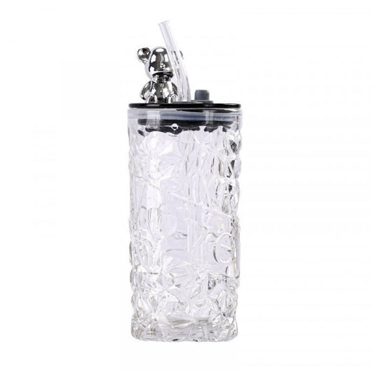 350ML BEAR SHAPE GLASS CUP WITH STRAWP