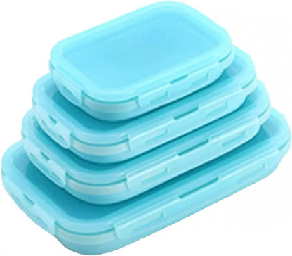 Foldable Silicone Rectangle Collapsible Lunch Box Set of 4/ Tiffin Box with Four Different Size