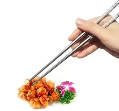 MILONI USA 5 Pairs Reusable Metal Stainless Steel Chopsticks Dishwasher Safe Lightweight Easy to Use Metal Chop Stick Utensils (Stainless Steel, 10 Pair)