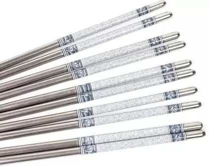 MILONI USA 5 Pairs Reusable Metal Stainless Steel Chopsticks Dishwasher Safe Lightweight Easy to Use Metal Chop Stick Utensils (Stainless Steel, 10 Pair)