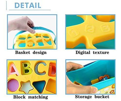 MILONI USA Baby Plastic First Block Shapes and Sorter, 16 Blocks, ABCD Blocks with Other Shapes, Toys for 6 Months to 2 Years Old for Boys and Girls (Baby First Block)