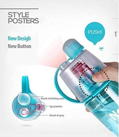 Multipurpose Mist Spray Water Bottle for Cycling Sports and Gym(Multi Color) 600 ml Bottle  (Pack of 1, Multicolor, Plastic)