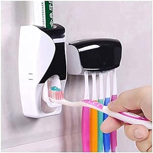 Plastic Toothbrush Holder With Cover Automatic Toothpaste Dispenser Set Dustproof With 3M Sticky Suction Pad Wall Mounted Kids Hands Toothpaste Squeezer (Multi Colors)