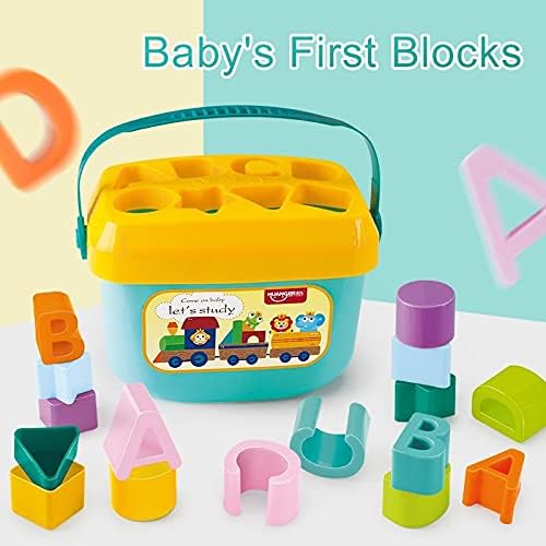 MILONI USA Baby Plastic First Block Shapes and Sorter, 16 Blocks, ABCD Blocks with Other Shapes, Toys for 6 Months to 2 Years Old for Boys and Girls (Baby First Block)