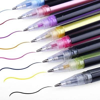 MILONI USA Set of 12 Neon Gel Pens consisting Fluorescent, Metallic, Glitter, and Pastel colour pens For DIY Art & Crafts (Metal gel 12 PCS)