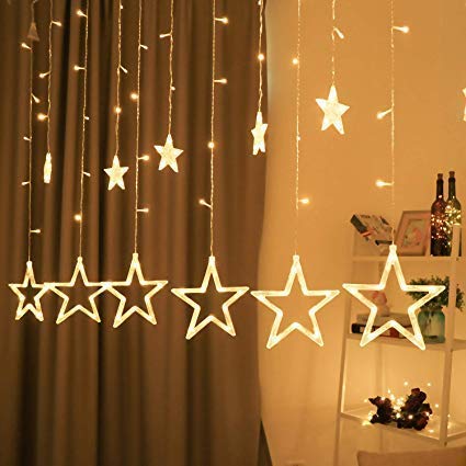 MILONI USA 12 Stars 138 LED Curtain String Lights Window Curtain Lights with 8 Flashing Modes Decoration for Christmas, Wedding, Party, Home, Patio Lawn Warm White (LED-Star) (1) Visit the MILONI USA Store