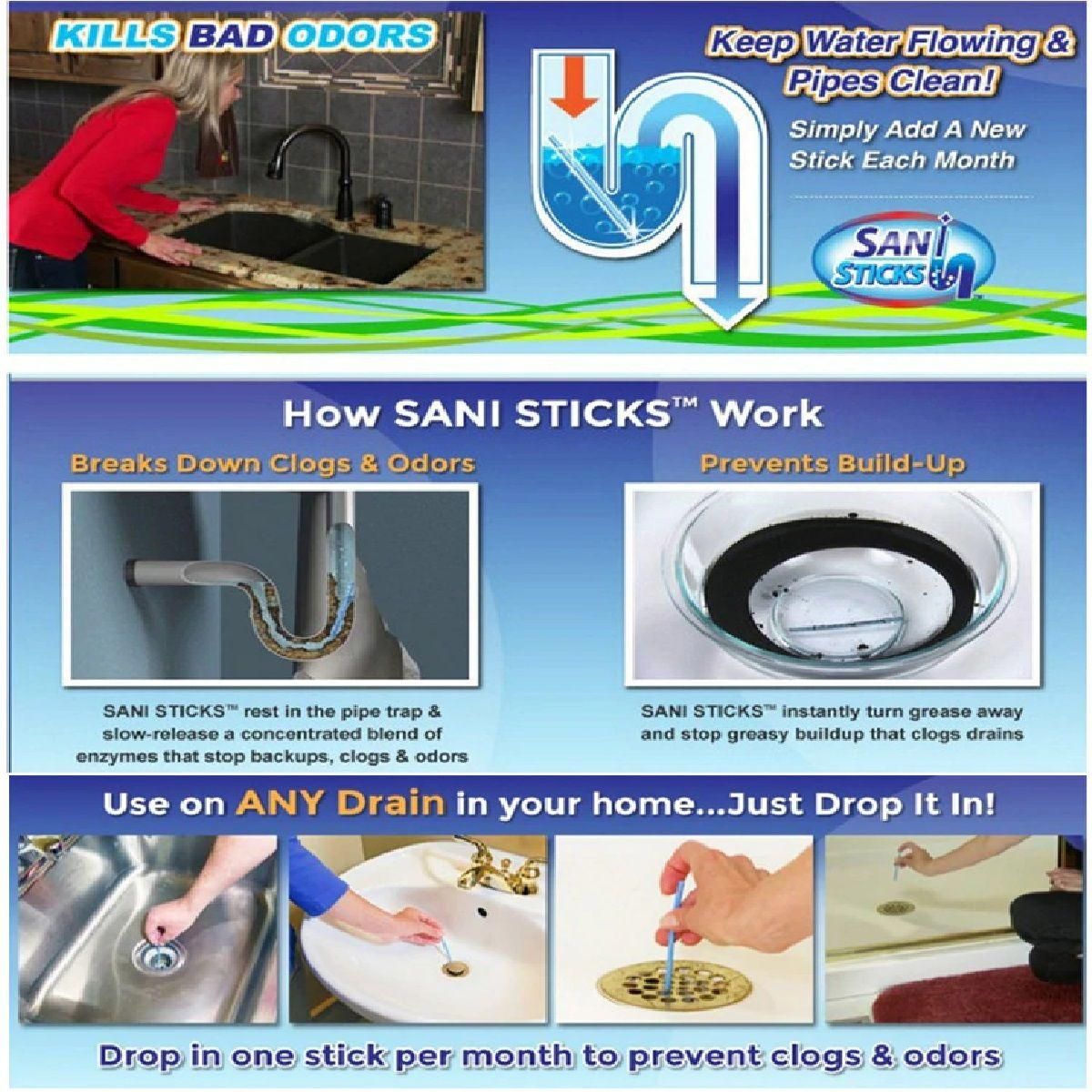 Sink Cleaners - Sani Sticks Sewer Rod Drain Cleaner Sticks