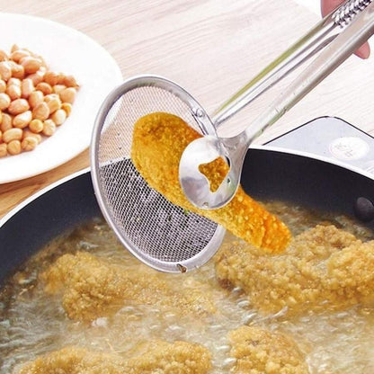 Stainless Steel 2 in 1 Fry Tool Filter Spoon Snack Strainer with Clip