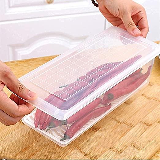 Fridge Storage Boxes Organizer With Removable Drain Plate & Lid Stackable Fridge Storage Containers Plastic Storage For Fish Meat Vegetables Fruits 1500ml (Pack of 4)