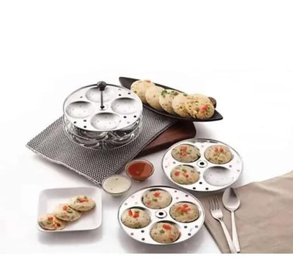 Stainless Steel 6 Plates Idly Cooker Pot,Induction and Gas Stove Compatible Idli Maker(24 Idlies) high Quality Stainless Steel Idly Steam Maker