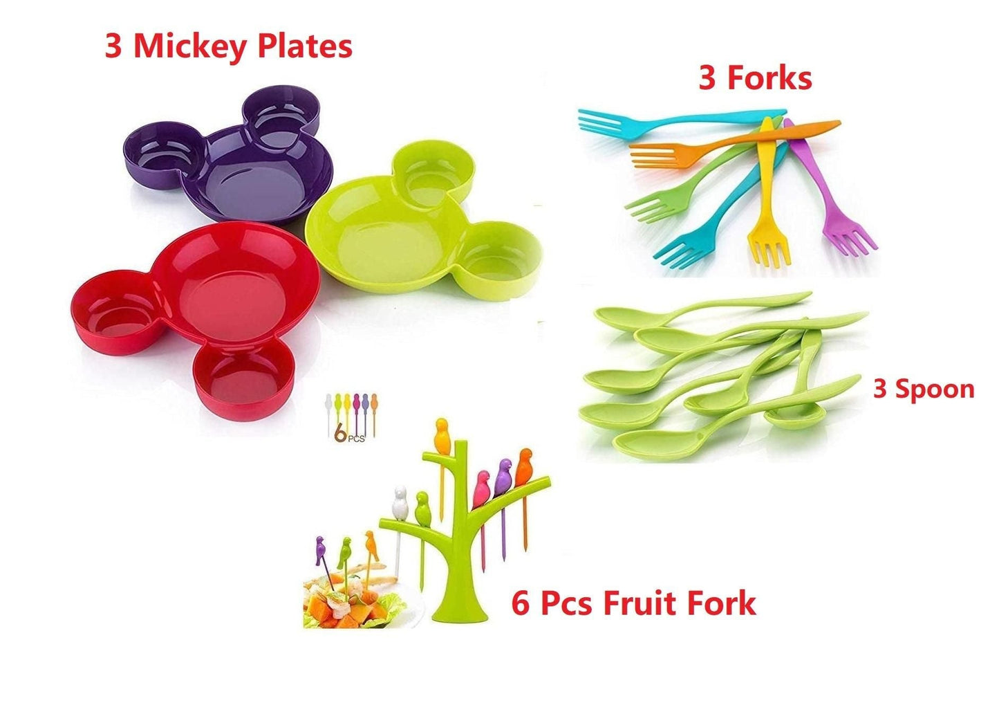 Plates - Children's Mickey Shaped Serving Food Plate, Spoon & Forks
