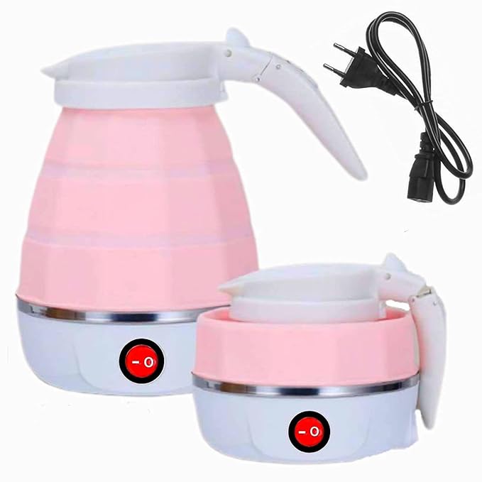 Silicone Travel Electric Portable Kettle Foldable Collapsible Kettle 220V 50Hz Hot Water Boiler&Tea Heater Coffee maker For Travelling,Office&Home Use (1 Pc-Multicolor) 600 Milliliter