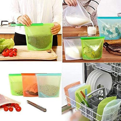Silicone Food Storage Bag | Reusable Leak-Proof Silicone Zip Lock and Air Tight Fridge Bag For Food, Liquid and Microwave & Dishwasher Safe (1Liter, Pack of 1)