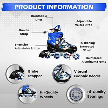 MECHBORN Adjustable Aluminium Inline Skates for Boys Kids and Girls (Blue)