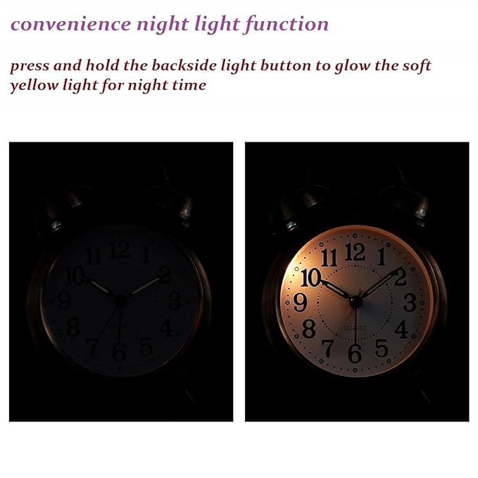 Twin Bell Silver Table Alarm Clock with Night LED Light for Student for Kids Bedroom (Silver)