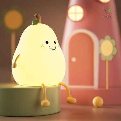 VODIQ Night Light Pear Cute LED Nursery Nightlight Lamp, Tap Control Squishy Silicone, USB Rechargeable Bedside Lamp for Bedroom, Warm White & 7 Colors, Christmas Gift for Kids Girls Boys