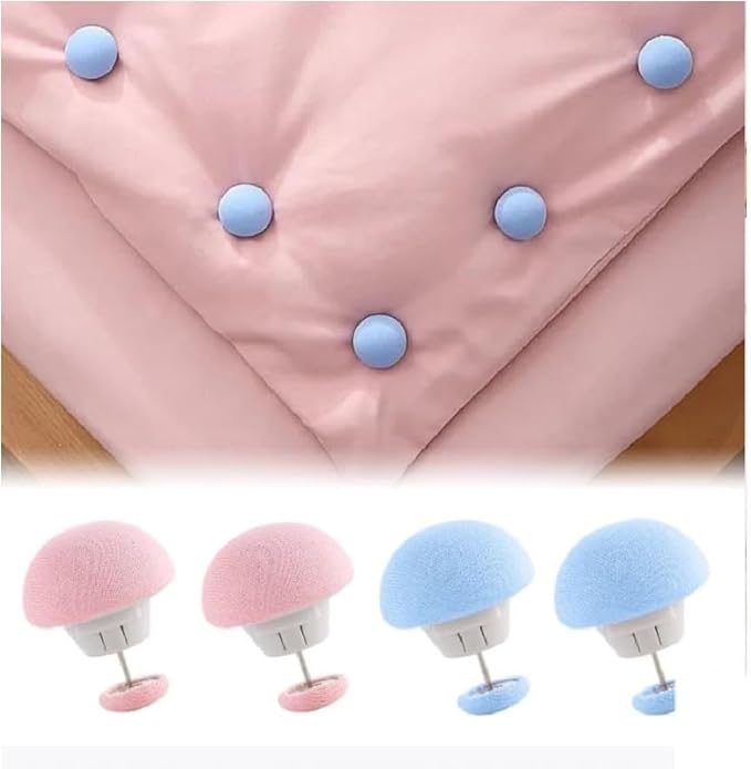 VODIQ Mushroom Shape Duvet Clips, Non-Slip Cover Fixator, Comforter Quilt Holder with One-Key Unlock for Blanket Bed Sheet Curtain Socks Mattress Covers (Grey, 12)