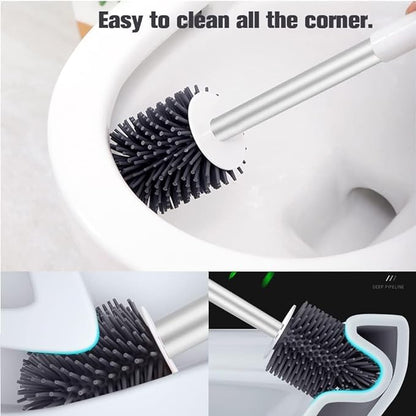 VODIQ Heavy Duty Toilet Brush and Holder Silicone Cleaning Brush Quick Drying Holder Antibacterial Bristle Toilet Bowl Brush Bathroom Cleaning for Household.
