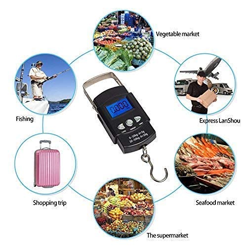 MILONI USA Electronic Portable Fishing Hook Type Digital LED Screen Luggage Weighing Scale, 50 kg/110 Lb (Black) (A08)