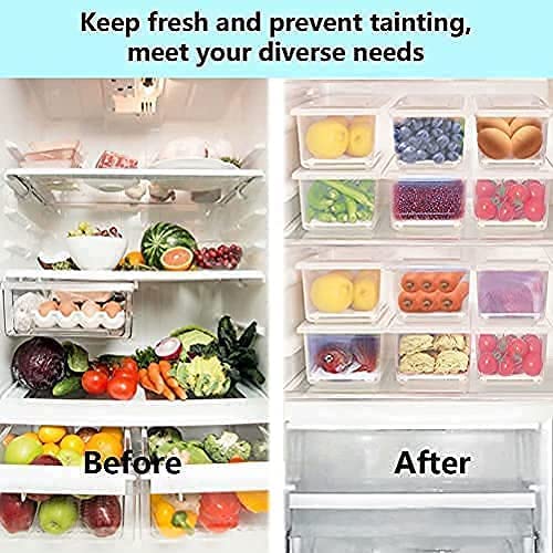 MECHBORN Fridge Storage Boxes Fridge Organizer with Removable Drain Plate Fridge Storage Containers Keeps Fruits, Vegetables, Meat, Fish Fresh Longer 1500 ML Container Box (4)