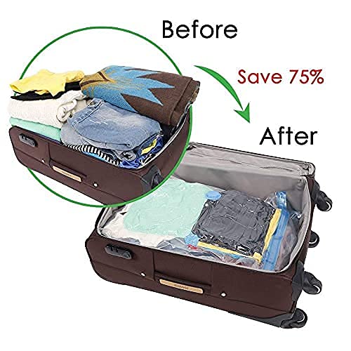 MILONI USA Reusable Vacuum Storage Ziplock Space Saver Bags for Travel - with HandPump ((4 PCS PLAIN BAG, 1 PUMP))