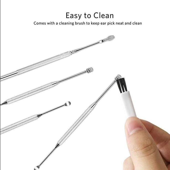 MILONI USA 5 Pcs Ear Pick with a Storage Box Earwax Removal Kit Ear Cleansing Tool Set Stainless Steel Ear Curette Ear Wax Remover Tool (5 Pcs)