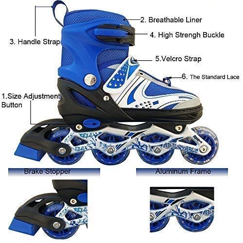 MECHBORN Adjustable Aluminium Inline Skates for Boys Kids and Girls (Blue)