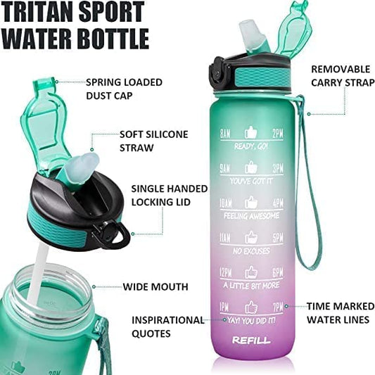 MILONI USA Motivational Water Bottle, Spirit GYM Gallon with Time Marker Large Capacity 1000ML, Leakproof BPA Free Fitness Sports Water Bottle (Motivational Water Bottle)