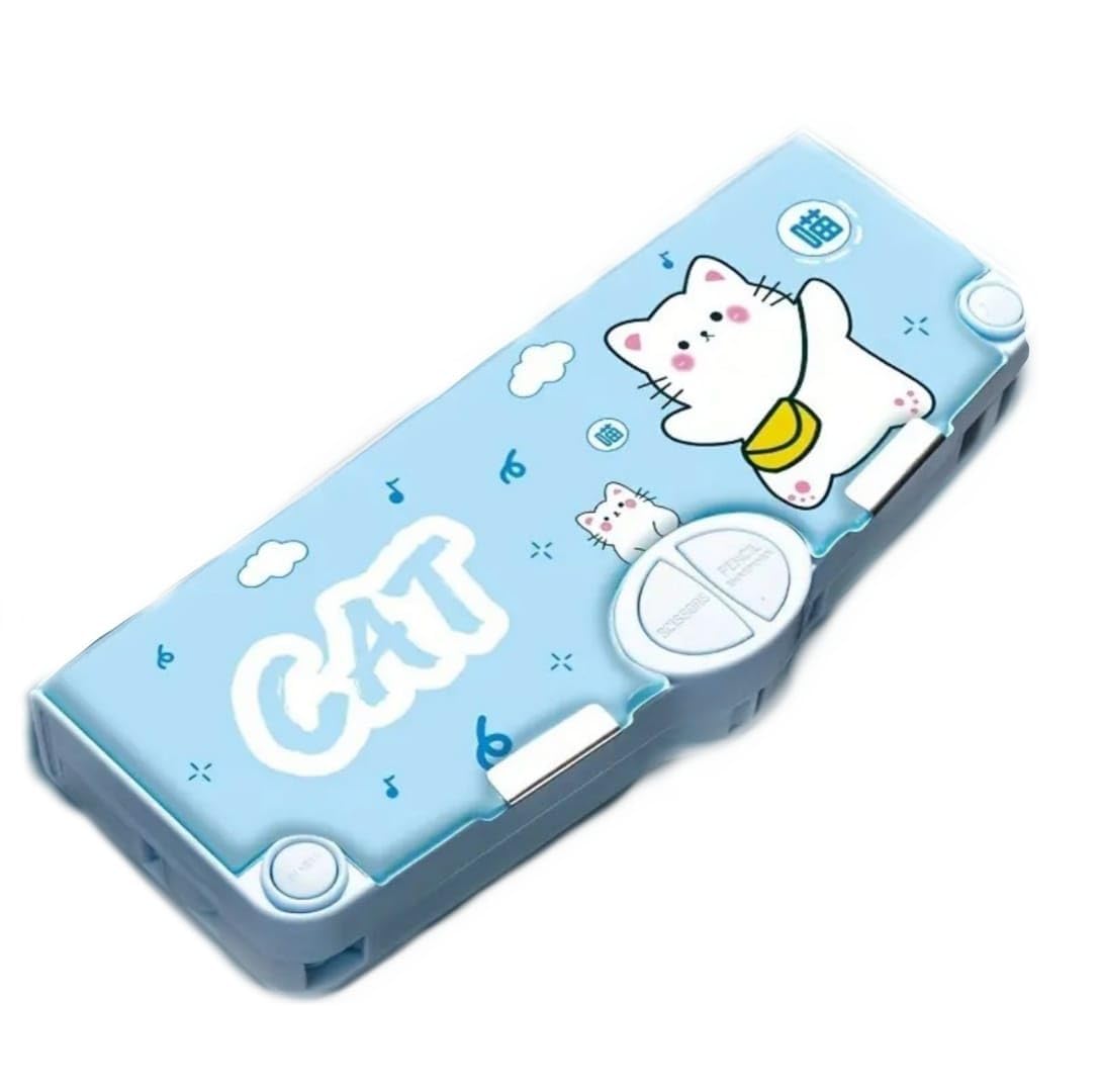 MILONI USA Multifunctional Pencil Box for Kids, Cat Pencil Box, Kids Pencil Box for Girls, Magnetic Pencil Box for Girls, Girls Pencil Pouch, Pop up Pencil Box (Button Pencil Cat)