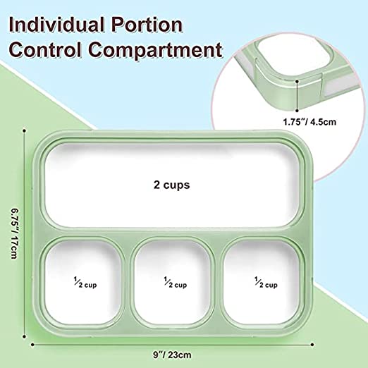 Leak Proof 4 Compartment Bento Box Microwave Freezer Safe Food Containers with Spoon for Adults and Kids PP Food Grade Plastic (4 Partition Classic)