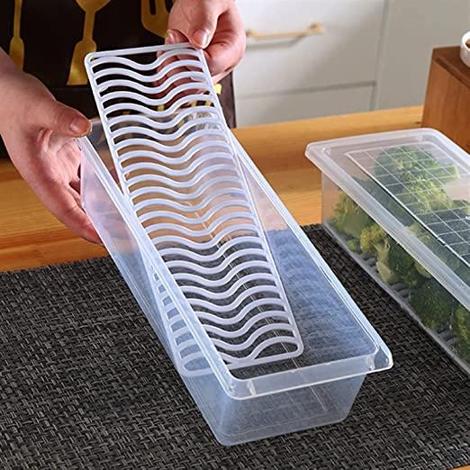 Fridge Storage Boxes Organizer With Removable Drain Plate & Lid Stackable Fridge Storage Containers Plastic Storage For Fish Meat Vegetables Fruits 1500ml (Pack of 4)