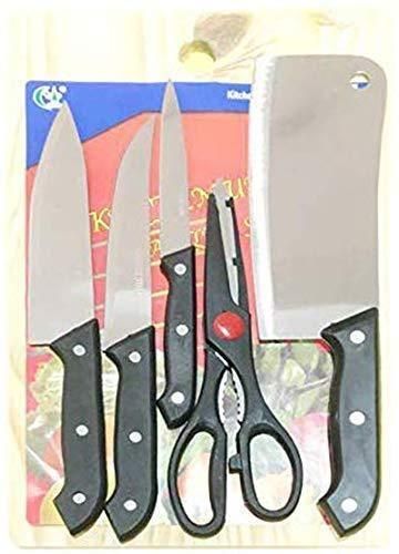 Knife Set-Stainless Steel Kitchen Knife Set with Wooden Chopping Board & Scissor Vegetable & Meat Cutting (Set of 5)