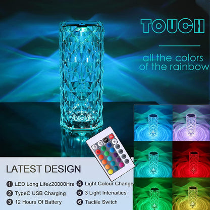 Rose Touch Sensor Table Crystal Lamp