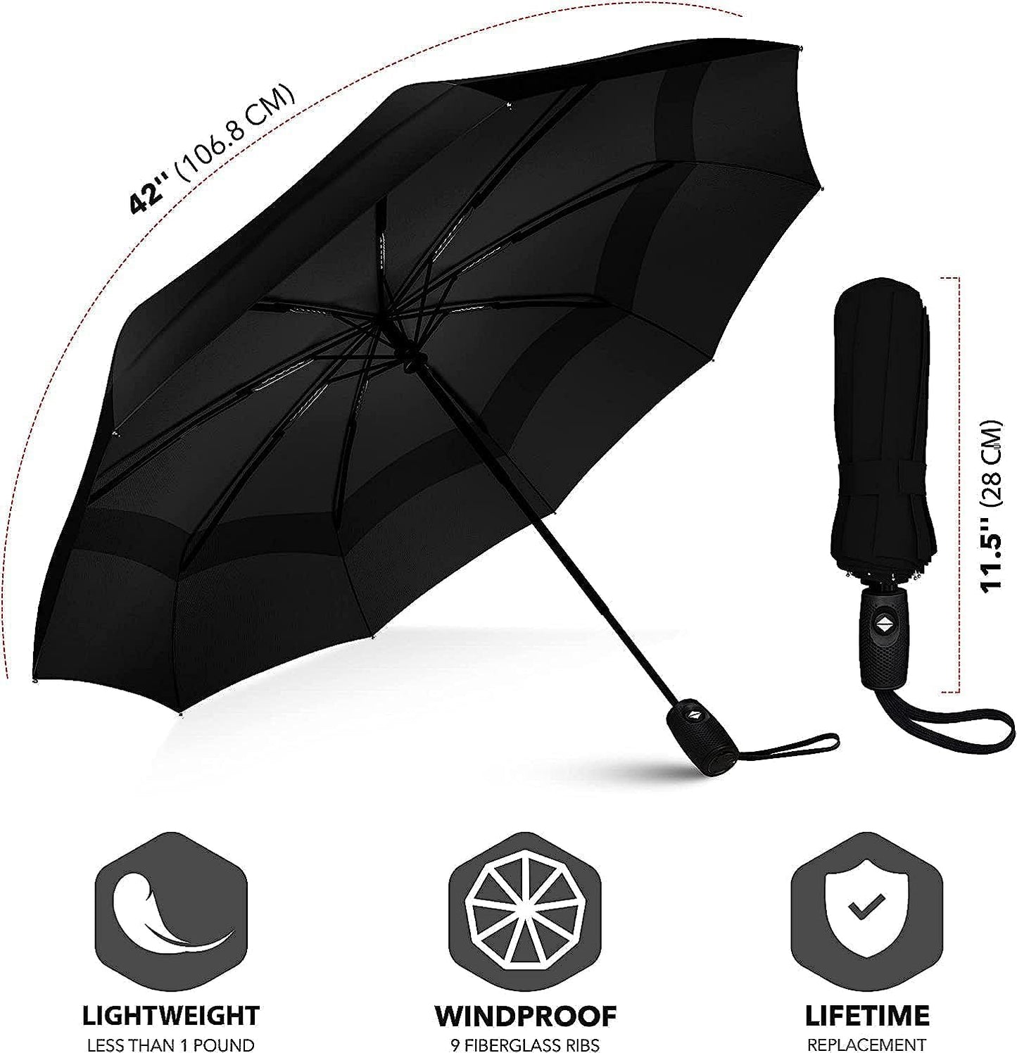 Auto Open/Close Windproof Umbrella, Waterproof Travel Umbrella Umbrella  (Black)