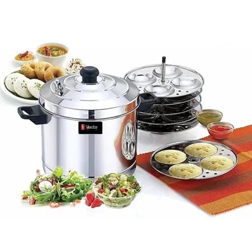 Stainless Steel 6 Plates Idly Cooker Pot,Induction and Gas Stove Compatible Idli Maker(24 Idlies) high Quality Stainless Steel Idly Steam Maker
