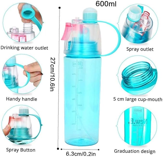 Mist Spray Water Bottle For Sports Outdoor Cycling Sports Gym Drinking 600 ml Flask