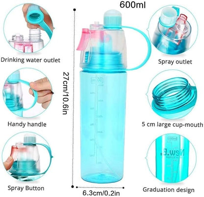 Mist Spray Water Bottle For Sports Outdoor Cycling Sports Gym Drinking 600 ml Flask