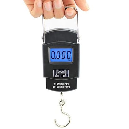 MILONI USA Electronic Portable Fishing Hook Type Digital LED Screen Luggage Weighing Scale, 50 kg/110 Lb (Black) (A08)